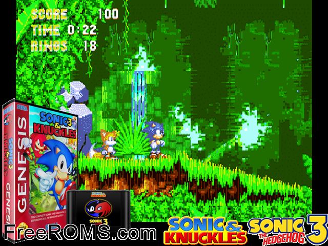 Sonic and Knuckles And Sonic 3 Genesis game showing 3D box cover and gameplay screenshot