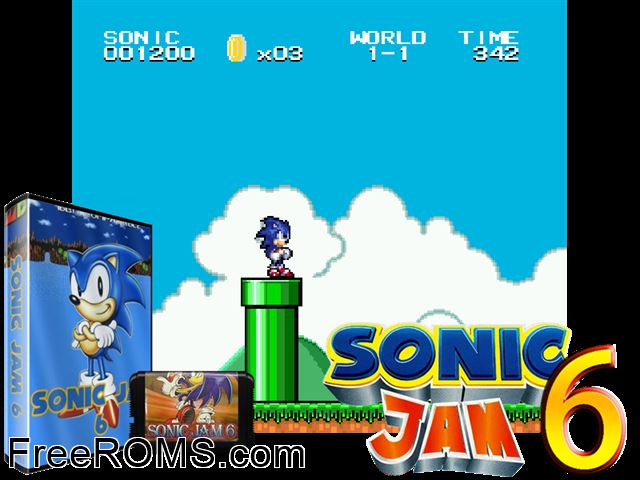 Sonic Jam 6 Genesis game showing 3D box cover and gameplay screenshot