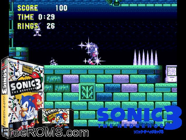 Sonic The Hedgehog 3 (Japan) Genesis game showing 3D box cover and gameplay screenshot