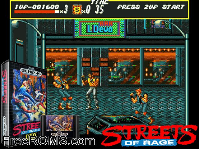 Streets of Rage Genesis game showing 3D box cover and gameplay screenshot