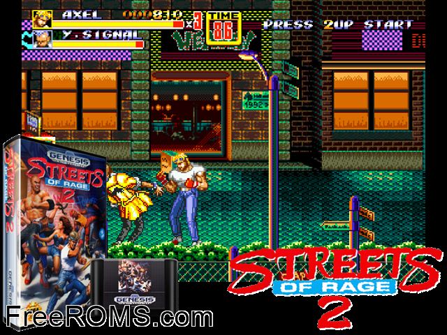 Streets of Rage 2 Genesis game showing 3D box cover and gameplay screenshot