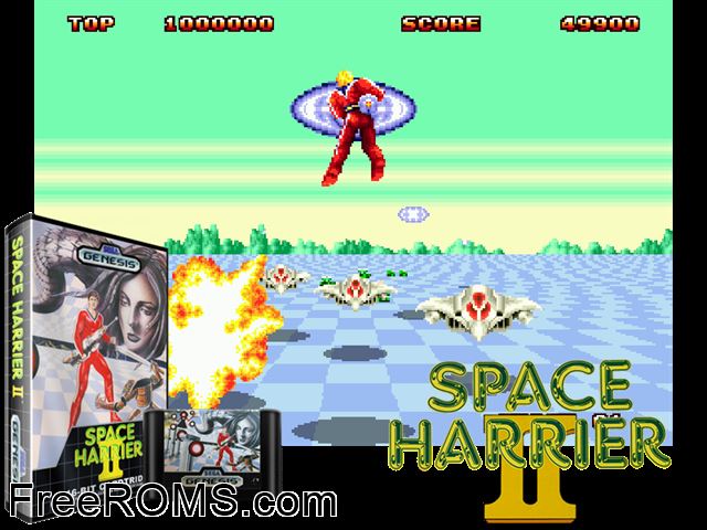 Space Harrier II Genesis game showing 3D box cover and gameplay screenshot
