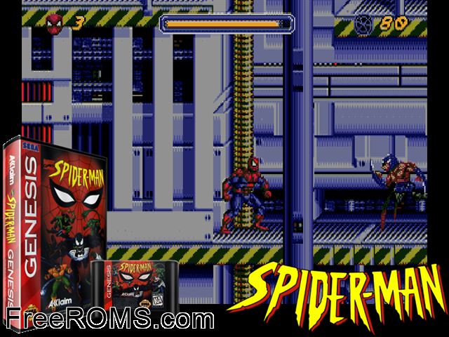 Spider-Man vs the Kingpin Genesis game showing 3D box cover and gameplay screenshot