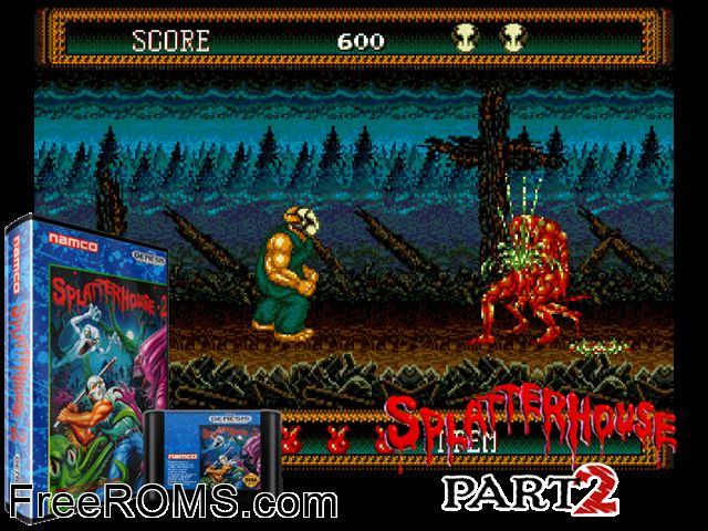 Splatter House 2 Genesis game showing 3D box cover and gameplay screenshot