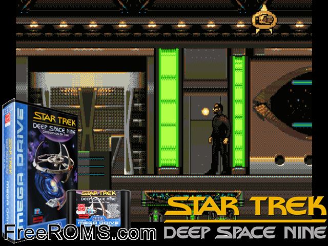 Star Trek - Deep Space 9 - Crossroads of Time Genesis game showing 3D box cover and gameplay screenshot
