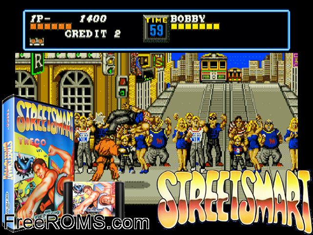 Street Smart (USA/Japan) Genesis game showing 3D box cover and gameplay screenshot