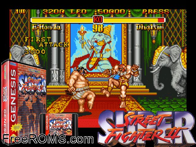 Street Fighter 2 Turbo Genesis game showing 3D box cover and gameplay screenshot