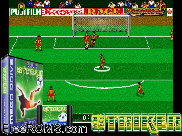 Striker Genesis game showing 3D box cover and gameplay screenshot