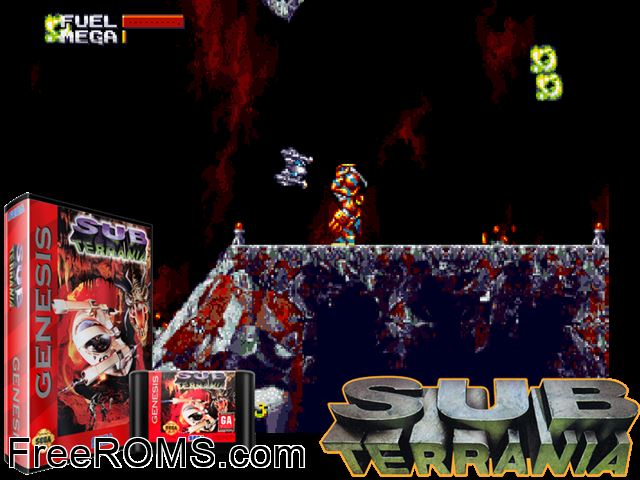 Sub Terrania Genesis game showing 3D box cover and gameplay screenshot