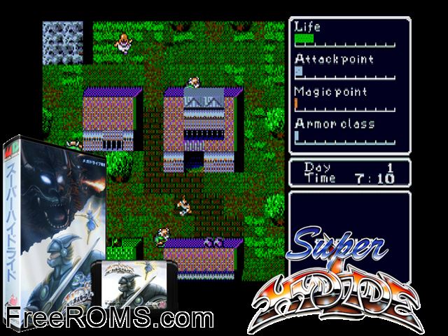 Super Hydlide (Japan) Genesis game showing 3D box cover and gameplay screenshot