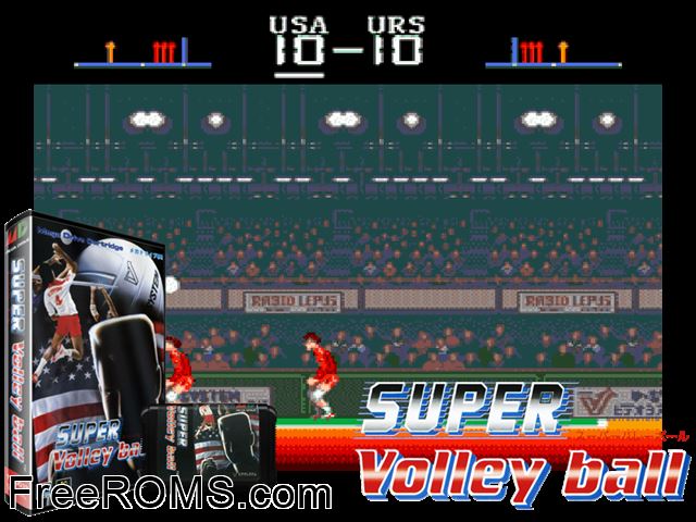 Super Volleyball (Japan) Genesis game showing 3D box cover and gameplay screenshot
