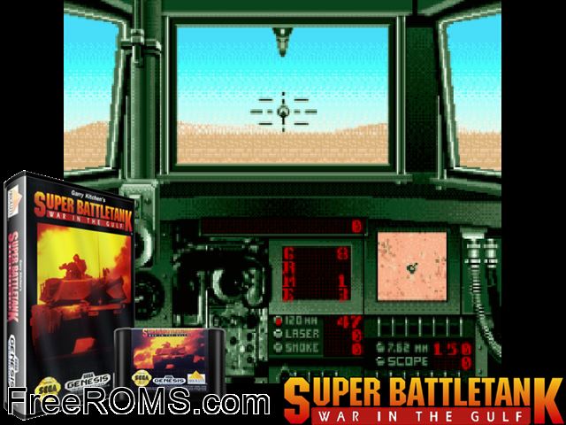 Super BattleTank Genesis game showing 3D box cover and gameplay screenshot