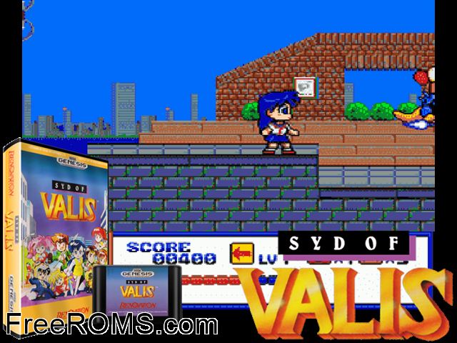 Syd of Valis Genesis game showing 3D box cover and gameplay screenshot