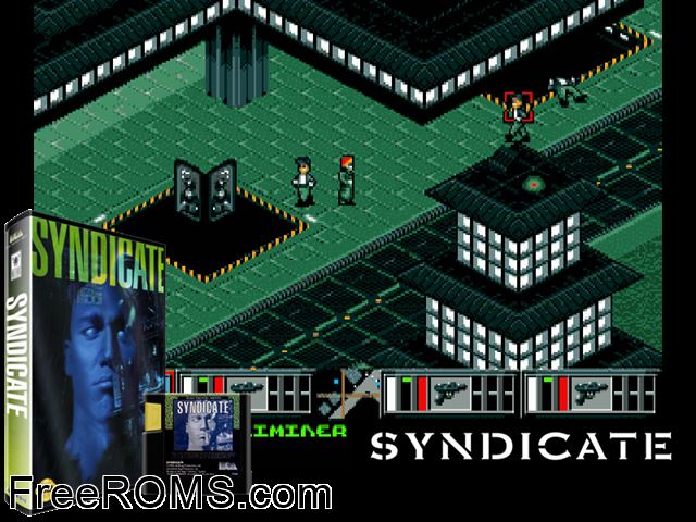Syndicate Genesis game showing 3D box cover and gameplay screenshot