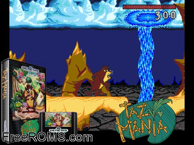 Taz Mania Genesis game showing 3D box cover and gameplay screenshot