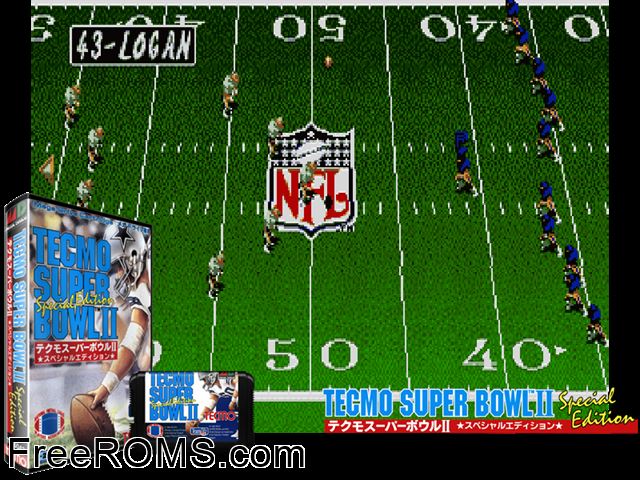 Tecmo Super Bowl II SE (Japan) Genesis game showing 3D box cover and gameplay screenshot