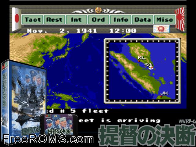 Teitoku no Ketsudan Jap Genesis game showing 3D box cover and gameplay screenshot