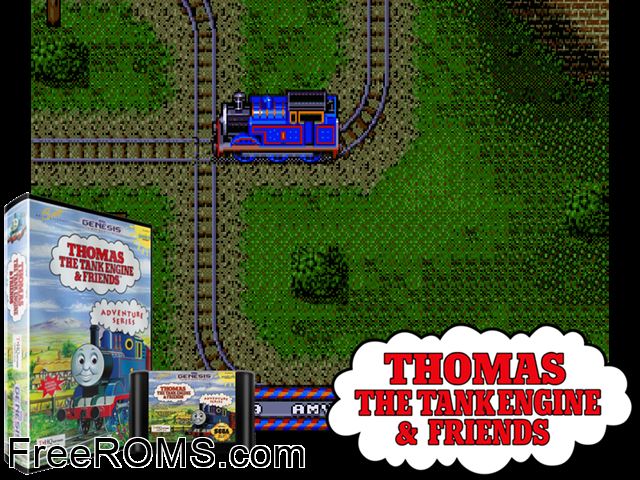Thomas the Tank Engine and Friends Genesis game showing 3D box cover and gameplay screenshot