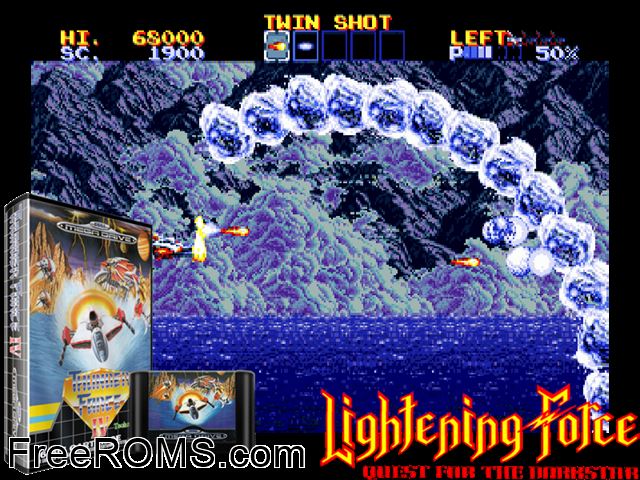 Thunderforce IV Genesis game showing 3D box cover and gameplay screenshot