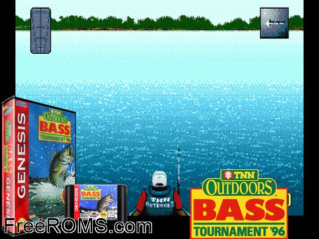 TNN Outdoors Bass Tournament '96 Genesis game showing 3D box cover and gameplay screenshot