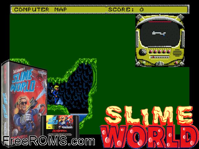 Todd's Adventures in Slime World Genesis game showing 3D box cover and gameplay screenshot