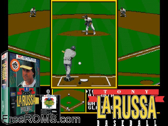 Tony La Russa Baseball Genesis game showing 3D box cover and gameplay screenshot