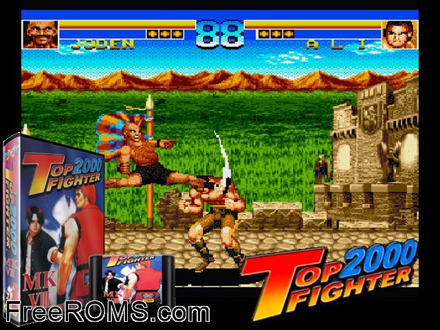 Top Fighter 2000 MK VIII Genesis game showing 3D box cover and gameplay screenshot
