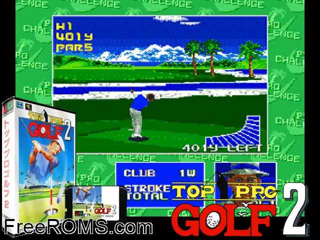Top Pro Golf 2 (Japan) Genesis game showing 3D box cover and gameplay screenshot
