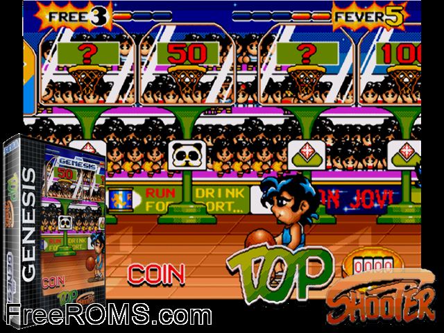 Top Shooter Genesis game showing 3D box cover and gameplay screenshot