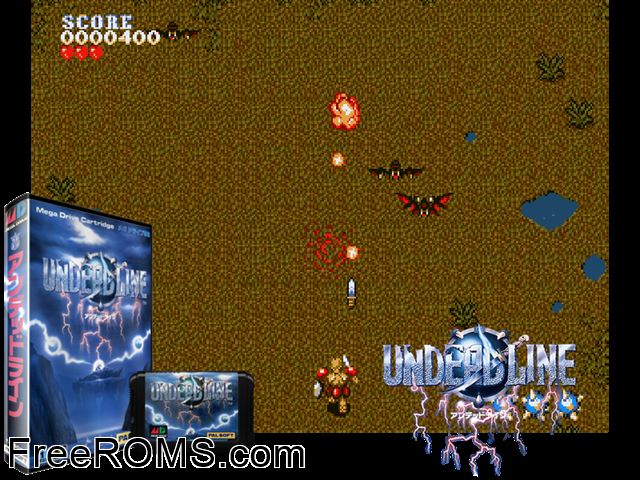 Undead Line (Japan) Genesis game showing 3D box cover and gameplay screenshot