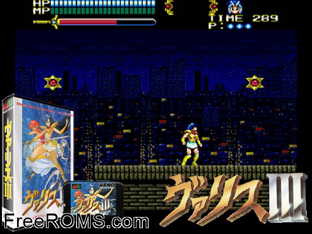 Valis III (Japan) Genesis game showing 3D box cover and gameplay screenshot