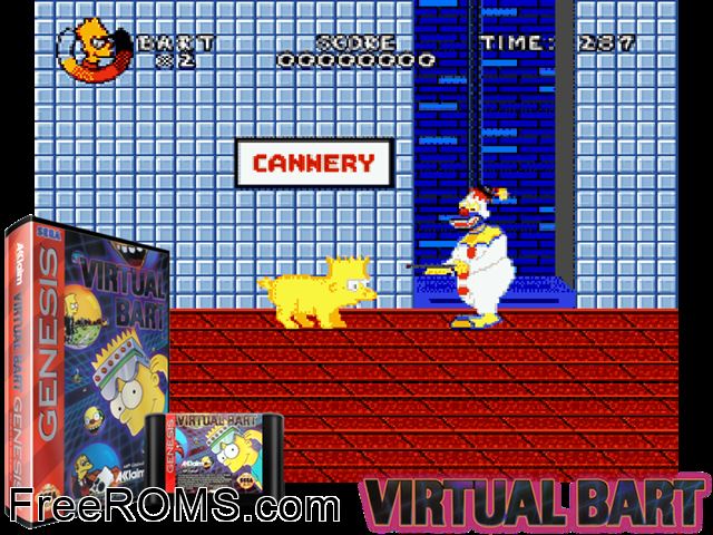 Virtual Bart Genesis game showing 3D box cover and gameplay screenshot