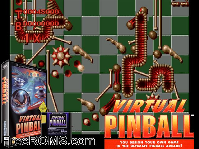 Virtual Pinball Genesis game showing 3D box cover and gameplay screenshot