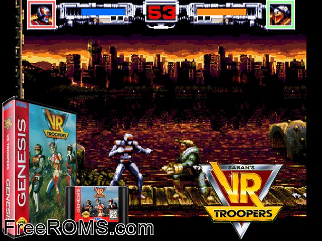 VR Troopers Genesis game showing 3D box cover and gameplay screenshot