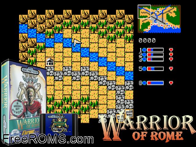 Warrior of Rome Genesis game showing 3D box cover and gameplay screenshot