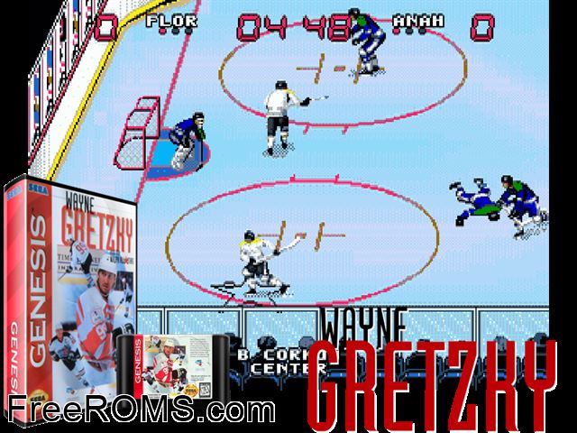 Wayne Gretzsky NHLPA All-Stars Genesis game showing 3D box cover and gameplay screenshot