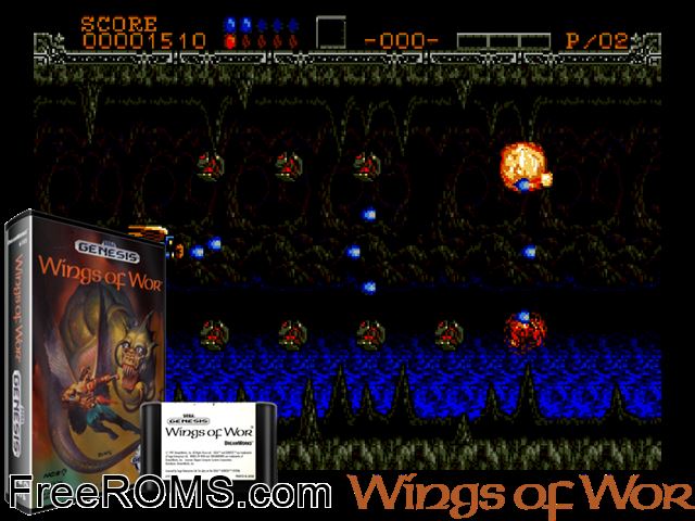 Wings of Wor Genesis game showing 3D box cover and gameplay screenshot