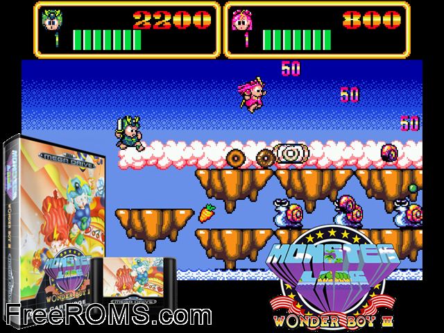 Wonderboy III Genesis game showing 3D box cover and gameplay screenshot
