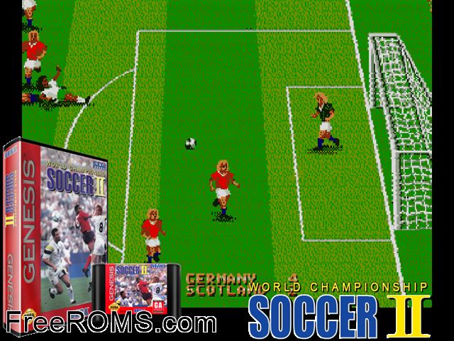 World Championship Soccer II Genesis game showing 3D box cover and gameplay screenshot