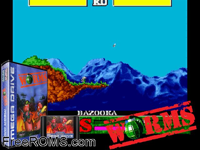 Worms Genesis game showing 3D box cover and gameplay screenshot