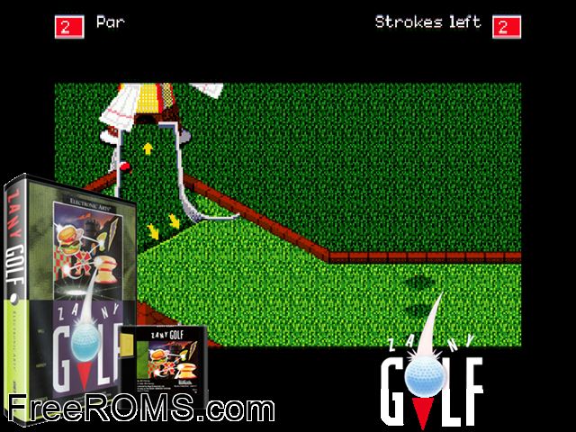 Zany Golf Genesis game showing 3D box cover and gameplay screenshot