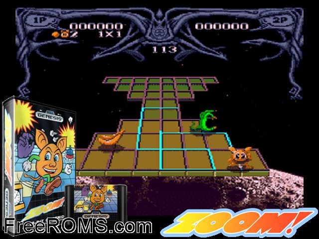 Zoom Genesis game showing 3D box cover and gameplay screenshot