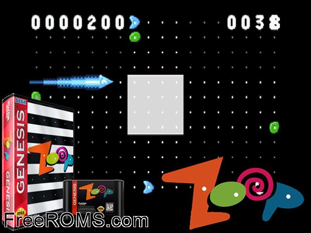 Zoop Genesis game showing 3D box cover and gameplay screenshot