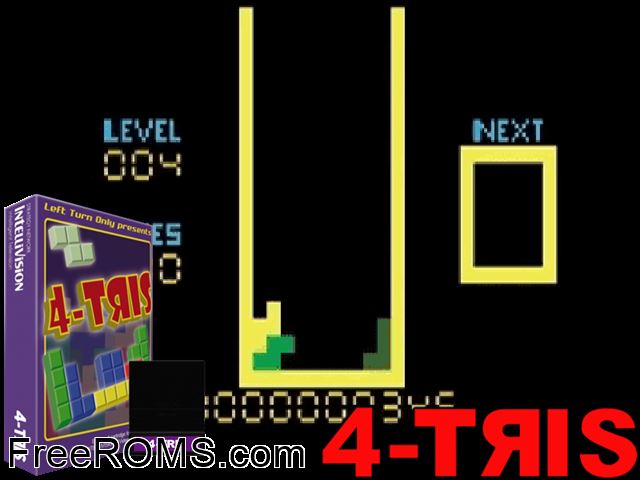4-TRIS (2000)(PD) Intellivision game showing 3D box cover and gameplay screenshot