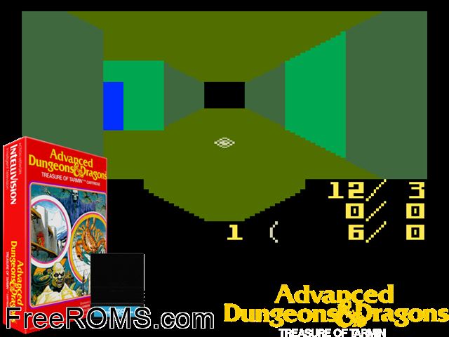 Advanced Dungeons and Dragons (1982)(Mattel) Intellivision game showing 3D box cover and gameplay screenshot