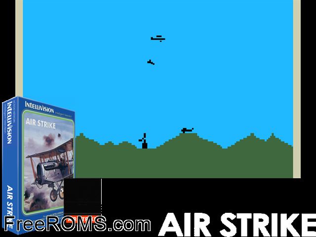 Air Strike (1982)(Mattel) Intellivision game showing 3D box cover and gameplay screenshot