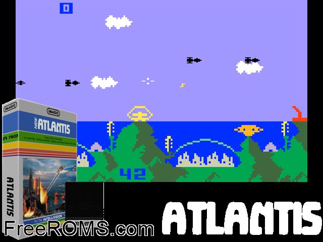 Atlantis (1981)(Imagic) Intellivision game showing 3D box cover and gameplay screenshot