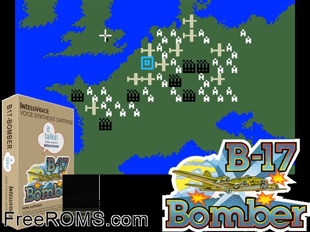 B-17 Bomber (1981)(Mattel) Intellivision game showing 3D box cover and gameplay screenshot