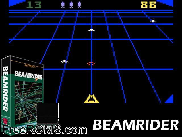 BeamRider (1983)(Activision) Intellivision game showing 3D box cover and gameplay screenshot
