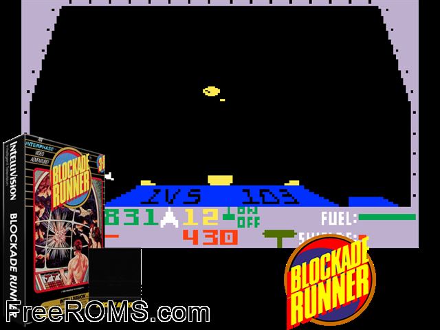 Blockade Runner (1983)(Interphase) Intellivision game showing 3D box cover and gameplay screenshot